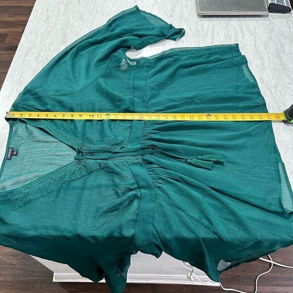 Torrid Green Semi Sheer Fairy Green Bell Sleeve V Neck Tassel Shimmer Top Sz 5X - Picture 13 of 15